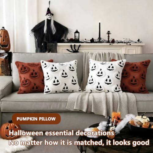 Fall Pillow Covers 18x18 Set of 2 - Rust Ghost Pumpkin Autumn Decor