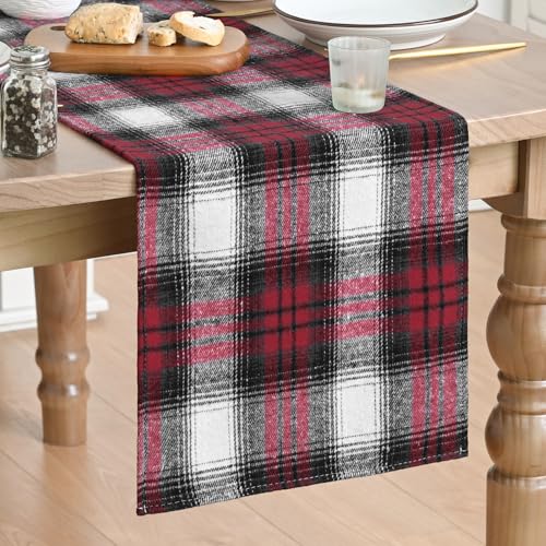 Red Black Farmhouse Christmas Table Runner 13x108 Inch - Holiday Kitchen Decor