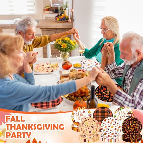 Umigy 120 Pcs Fall Paper Plates 7 Inch Hello Fall Maple Leaves Autumn Harvest Party Orange