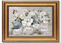 Hydrangea & Hummingbird Floral Canvas Wall Art - Rustic Bathroom & Living Room Decor 11x9in