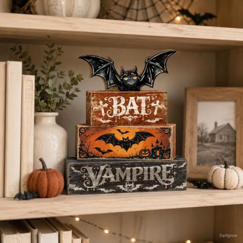 Halloween Bat Decor Indoor - Rustic Farmhouse Style Bat Accent for Tabletop & Tray Decor - Variation: Bat