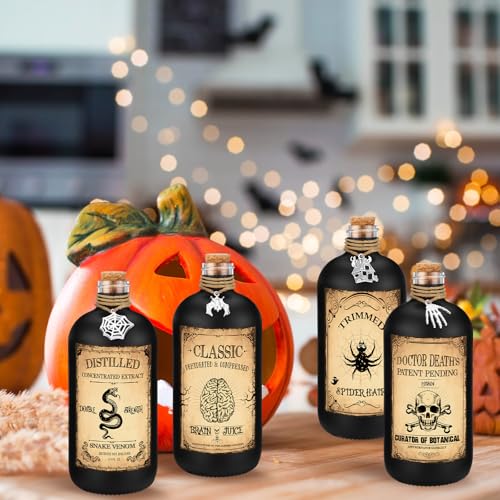 Halloween Potion Bottles Set with Cork - Black, 8.5 oz - Ghostly Decor