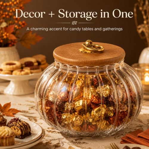 Glass Pumpkin Jar with Lid - 27 Fl Oz Fall Candy Storage Canister