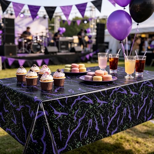 Black Lightning Pattern Plastic Tablecloth - K-Pop Birthday Decor, 54x108 Inches - Black Hunters Variation