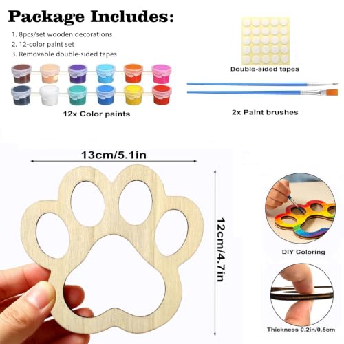 Dog Paw Prints Wall Art - 8 Pcs Wooden Nursery Decor - Dog Lover Gift - Variation of Dog Paw Prints 01