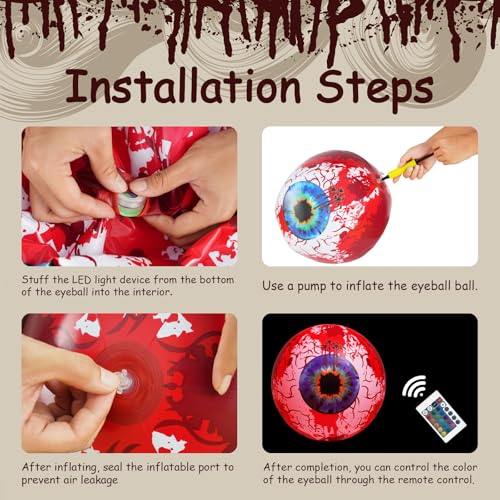 Inflatable Bloodshot Eyeballs Halloween Decor - 2 Pack Waterproof Garden Props with LED Lights - Red