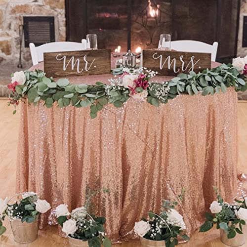 Rose Gold Sequin Tablecloth 50x72 Inch & Backdrop Curtains 2 Pack for Events