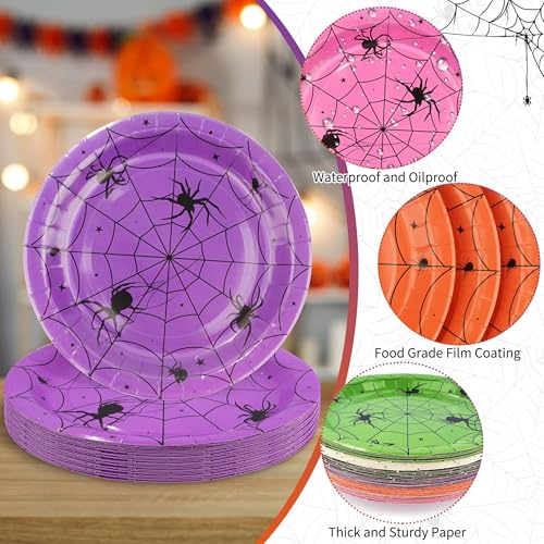 60 Pack Halloween 9-Inch Paper Plates with Spider Web Design, Disposable Party Tableware
