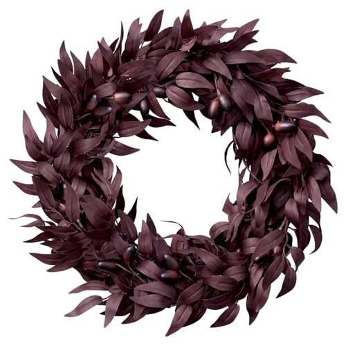 20 Inch Autumn Wreath for Front Door - Burgundy Fall Decor, Expandable Olive Design