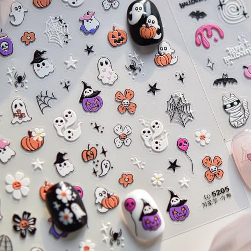 Halloween Nail Stickers 5D Embossed Ghost Pumpkin Spider Web Design - Variation of Halloween Decals Style1
