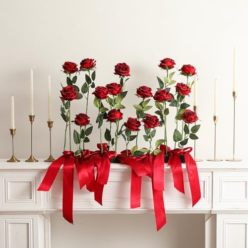 Artificial Silk Roses Bulk Bouquet - Burgundy, 50 Long Stem Fake Flowers for Wedding & Home Decor