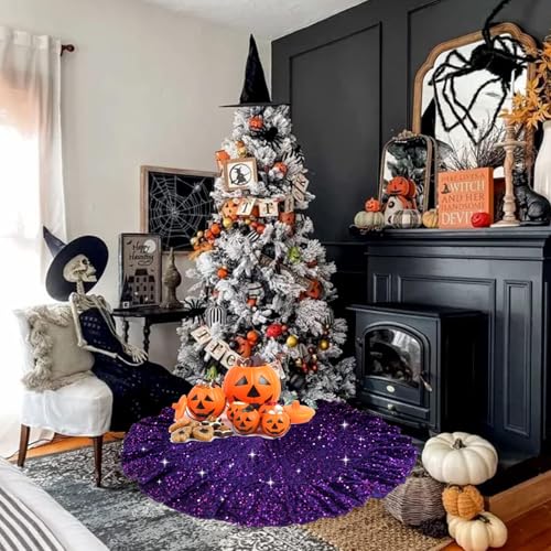 Purple Ruffled Christmas Tree Skirt 45 Inches for Holiday Decor - Variation of Purple-Ruffled / 45 Inches