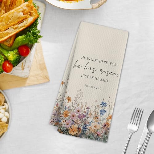 Easter He Is Not Here for He Has Risen Bible Verse Hand Towel - Floral Christian Religious Decor - Risenss Variation