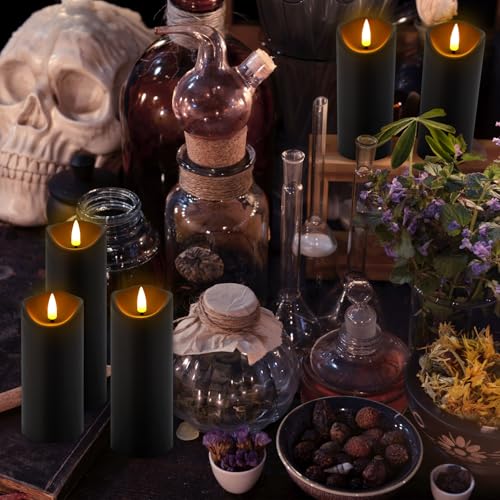 Flickering Flameless Candles Set - Battery Operated LED Pillar Candles with Remote & Timer - Ivory & Black, 12 Pack