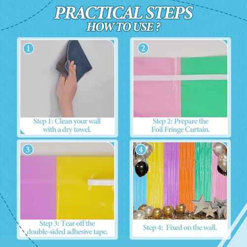 Pastel Rainbow Foil Fringe Backdrop 2 Pack - Shiny Tinsel Curtains for Party & Photo Booth
