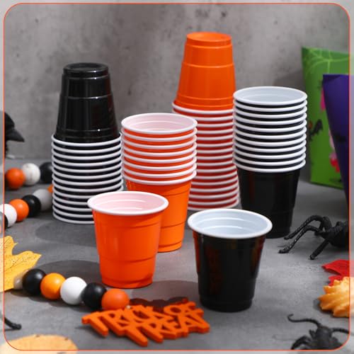 50 Pcs Halloween Plastic Shot Glasses 2 oz Disposable Party Cups - Black & Orange
