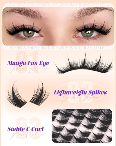 Spiky Fox Eye Lash Clusters - Dramatic Manga Volume Eyelash Extensions - DIY 144 Pcs