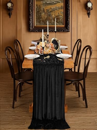 Black Velvet Table Runner 20x120 Inches Set of 2 - Luxurious Fall Halloween Decor