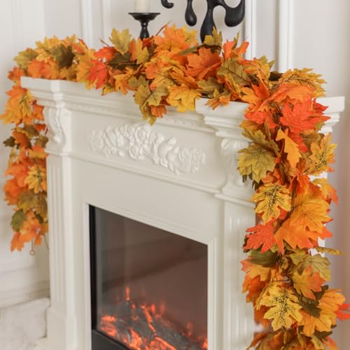 Autumn Maple Leaf Garland Set - 6 Pieces, 5.6Ft Each, Green Variation