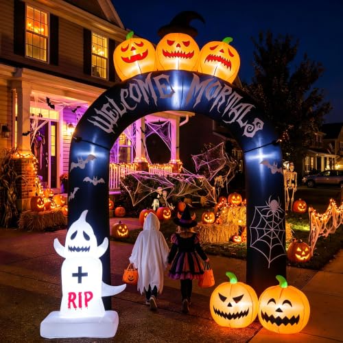 Halloween Inflatable Pumpkin Ghost Archway with LED Lights - 7.9 Ft Weatherproof Yard Decor - Pumpkin Arch Variation