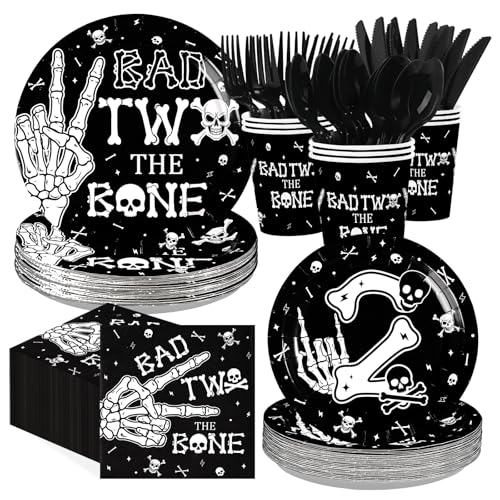 168Pc Rock & Roll Bad Two The Bone Birthday Party Supplies Set - For 24 Guests - Variation of This Listing