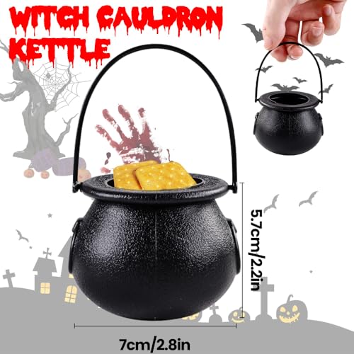 Mini Black Cauldron Set for Halloween & St. Patrick's Day - 12 Pcs Small Plastic Kettles