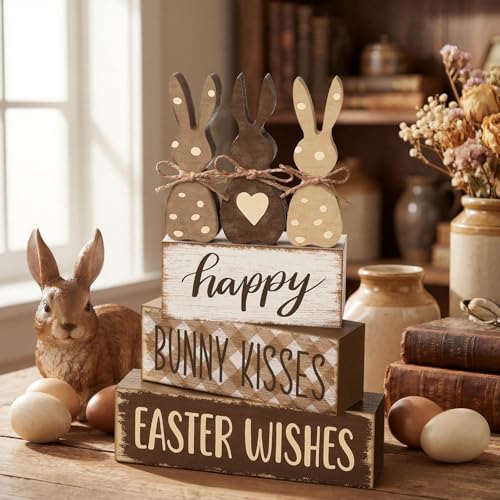 Easter Bunny Wooden Table Decorations Set - Rustic Farmhouse Spring Decor - Variation of THIS listing