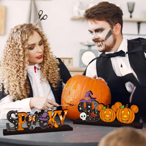 Halloween Wooden Table Centerpieces Set - 4pcs Pumpkin & Ghost Decor