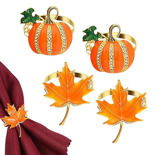 Fall Pumpkin & Maple Leaf Napkin Rings 4-Pack for Thanksgiving & Autumn Decor
