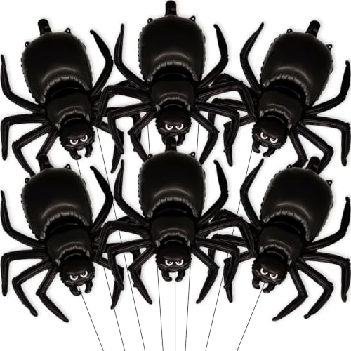 Halloween Balloons Set - 6 Foil Spider Balloons for Halloween Party Decorations - Variation D