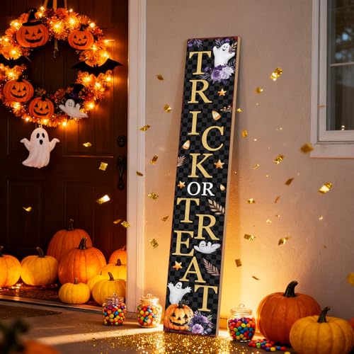 Large Halloween Welcome Sign for Front Door 47-inch Trick or Treat Porch Decor