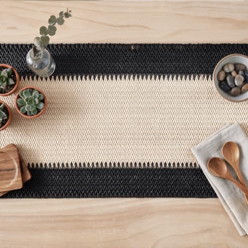 Black Farmhouse Paper Braided Table Runner - 12x72 Inch Seasonal Halloween Decor