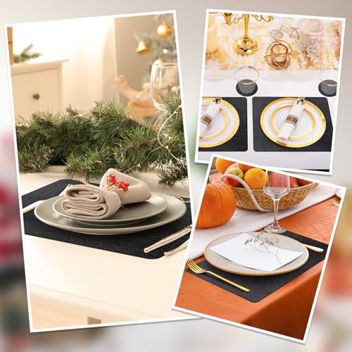 Black Faux Leather Halloween Placemats & Coasters Set of 6 - Non-Slip Waterproof Heat-Resistant Table Mats