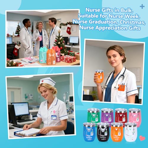 Nurse Appreciation Gift Set - 8 Stainless Steel Tumblers, Notebooks & Accessories - Variation of Nurse
