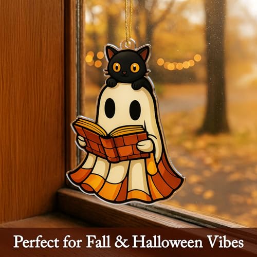 Ghost Reading Book Ornament - Halloween Decor for Book Lovers, Gift Idea