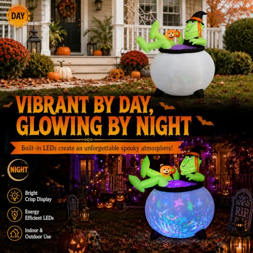 5 FT Halloween Inflatable Witch Cauldron with LED Lights - Outdoor Yard Decoration