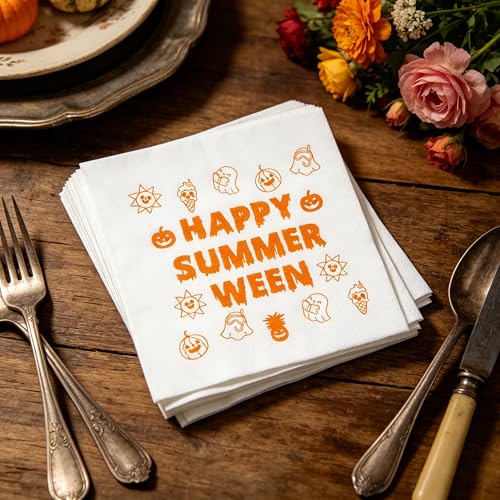 Summerween Ghost Party Napkins 50-Pack - 5x5 Inch Halloween Decorations