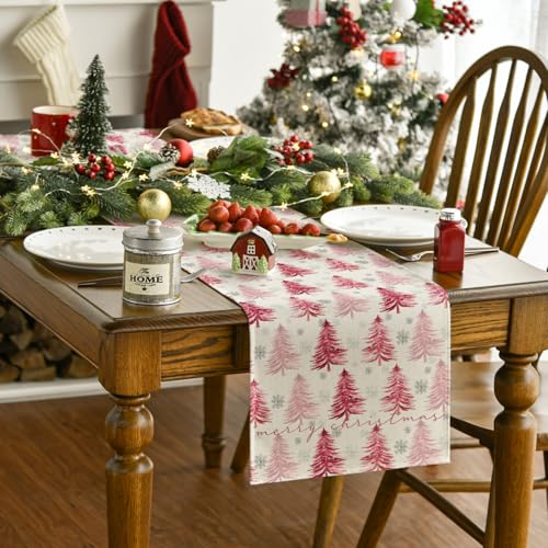 Artoid Mode Christmas Tree Table Runner 13 x 72 Inch Pink Holiday Decor