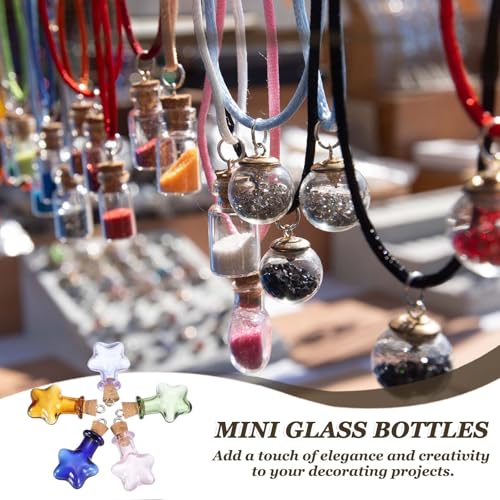 Mini Glass Bottles with Cork Stoppers - Green Star Vials Set of 30