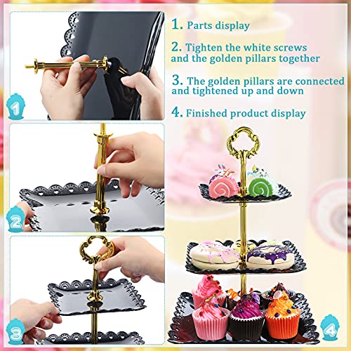Honeydak 3 Sets 3-Tier Cupcake Stand Cake Dessert Display - Black