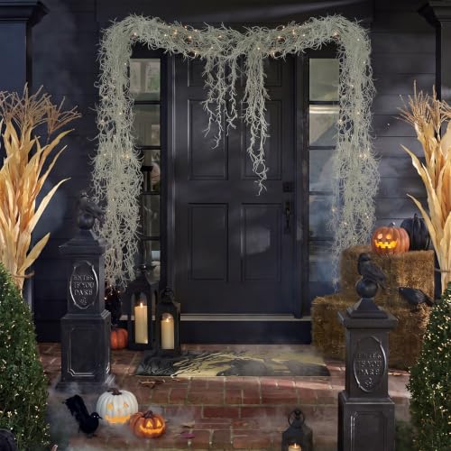 Halloween Moss Garland Set - Spooky White Old Man's Beard Decor for Haunted Scenes - 4 Pieces 2.9ft