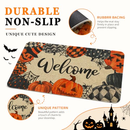 Halloween Pumpkin Welcome Door Mat 30x17 Inch - Non-Slip Indoor Outdoor Rug - Variation of Halloween-02