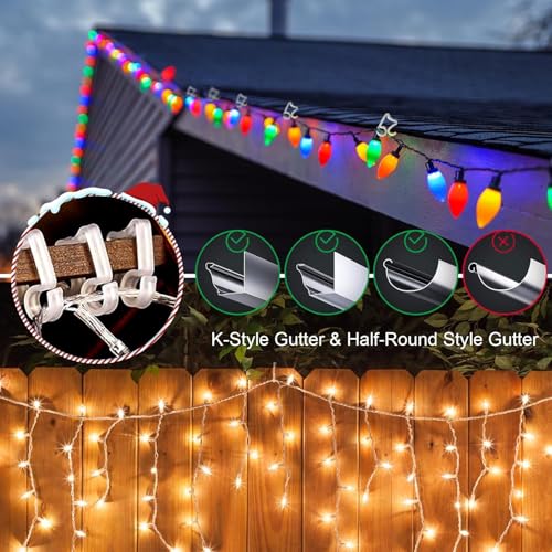 Christmas Light Clips Hooks 200 Pack - Universal Outdoor String Light Holders