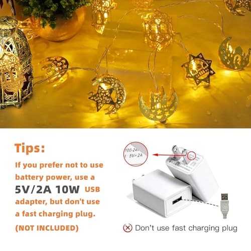 Ramadan Decorations String Lights 13FT 20 LED USB/Battery Operated 8 Modes Warm White