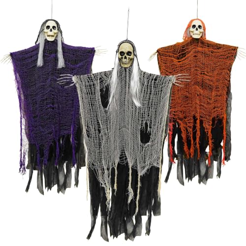Halloween Hanging Skeleton Ghost Decorations Grim Reapers Set - Indoor Outdoor Spooky Decor