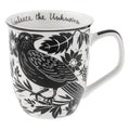 14 oz Black and White Boho Mug Raven - Unique Ceramic Coffee & Tea Cup - Gift for Women & Men