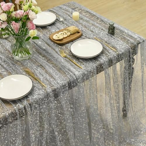 Horaldaily Grey Silver Rectangular Tablecloth 60x120 Inch for Home Dining