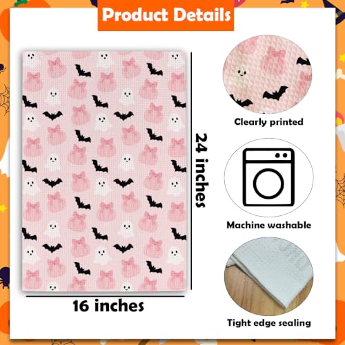 Halloween Pink Ghost Bat Kitchen Towel 16x24 Inches Absorbent Decorative Hand Towels