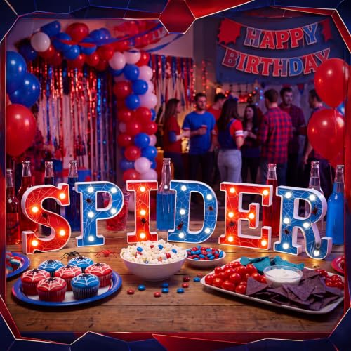 Light-Up Spider Letter Decorations - 6 Pcs Halloween Table Centerpiece with Battery Box, 6.3 x 4.7 Inches