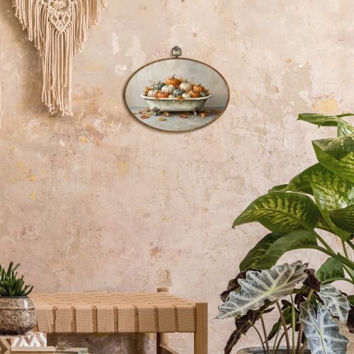Fall Pumpkin Wall Art Decor - Oval Thanksgiving Bedroom Bathroom 11.4x8.6 Inch - Pumpkin 7